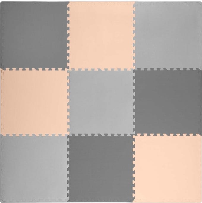 Speelmat Puzzelmat Baby - 180x180 cm - Grijs & Perzik - Foam Mat
