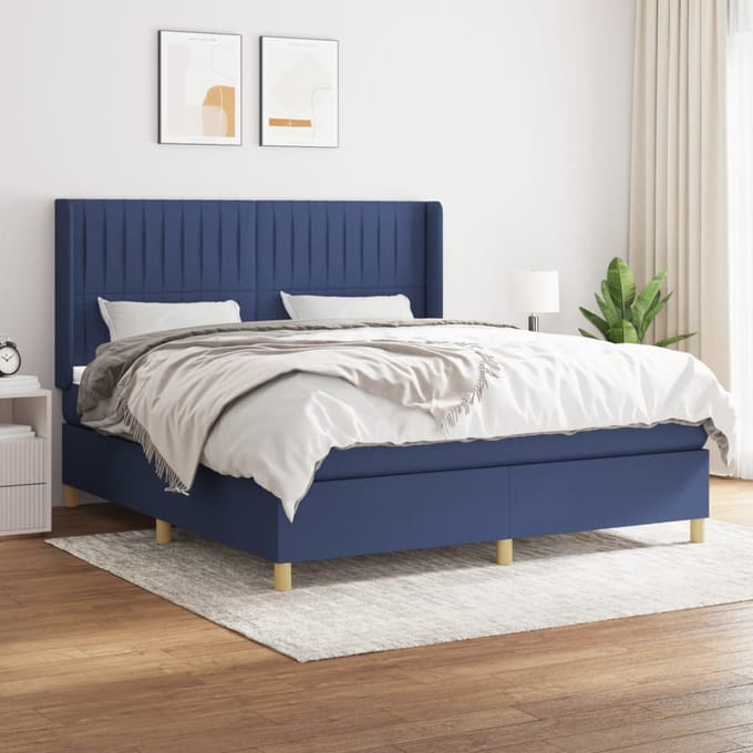 vidaXL - Boxspring - met - matras - stof - blauw - 160x200 - cm