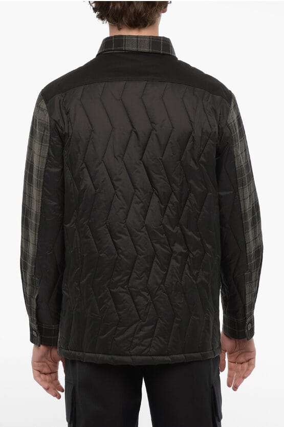 Geruit gewatteerd overshirt met dubbele borstzak in Nero, Grigio