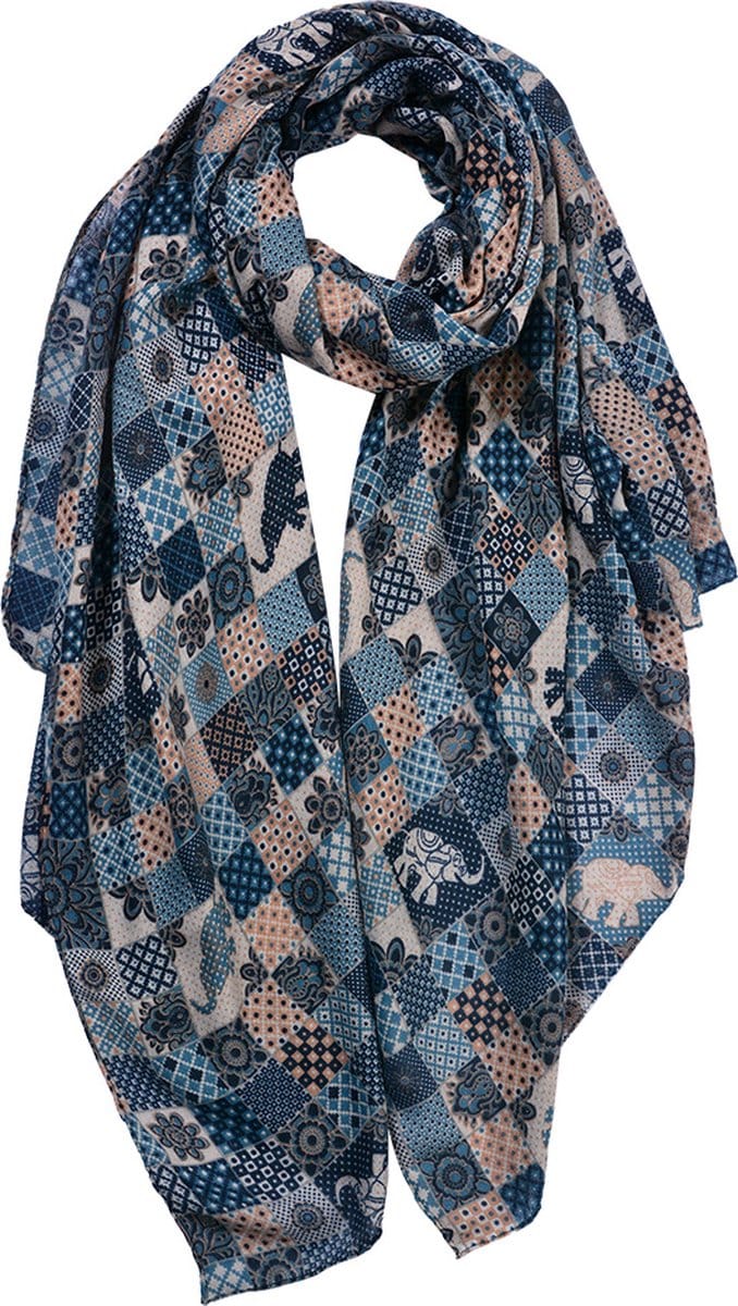 Clayre & Eef Sjaal Dames Print 80x180 cm Blauw Synthetisch