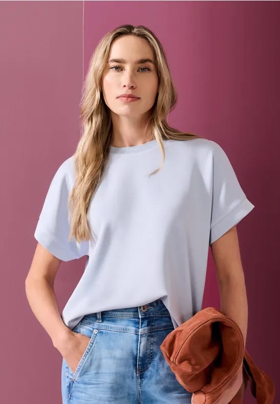 Shirt met Silk-Look en ronde hals