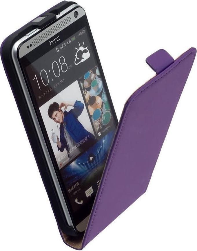 LELYCASE Paars Echt Lederen Flip Case Cover Hoesje HTC Desire 700
