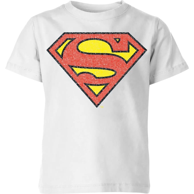 Official Superman Crackle Logo Kids' T-Shirt - White - 122/128 (7-8 jaar)