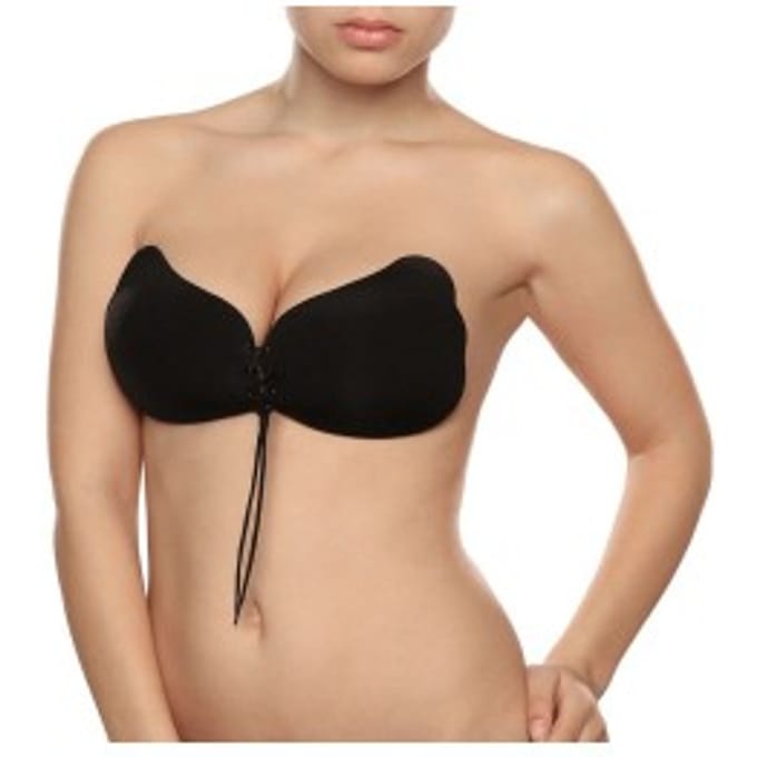 Bye Bra Lace-It Bh, Zelfklevende Bh, Push-Up Bh, Plak BH vetersluiting, Strapless En Backless Bh, Cup A-E, Zwart, C