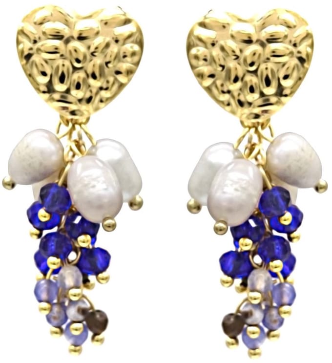 Oorbellen - Hart en Parels - RVS - 4,5 cm - Blauw – valentijn – cadeau