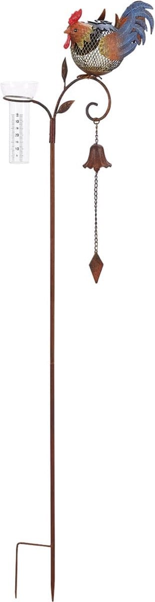 Dekoratief | Tuinprikker kip m/bel/pluviometer, metaal, 30x21x135cm | A250025