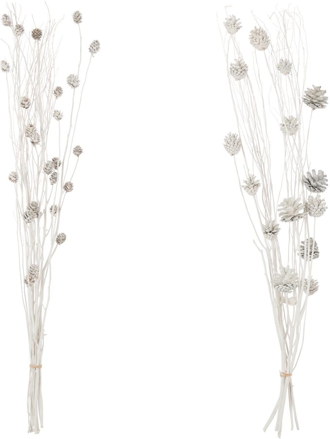 J-Line decoratie tak Denappel - riet - wit - 2 stuks