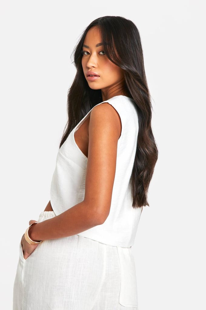 boohoo Dames Woven Open Front Tailored Waistcoat | Ivoor | Maat: Medium