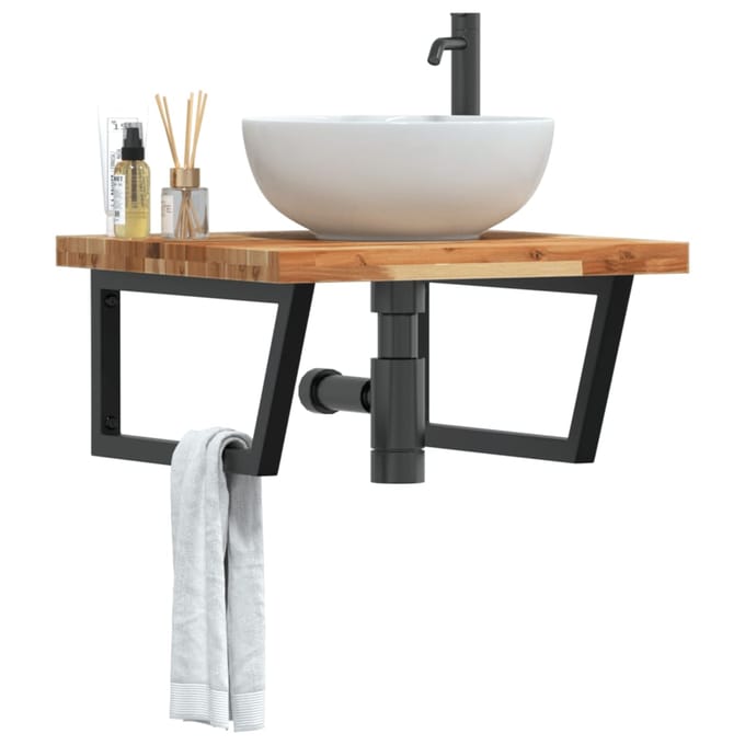 vidaXL - Badkamer - wandschap - staal - en - massief - acaciahout