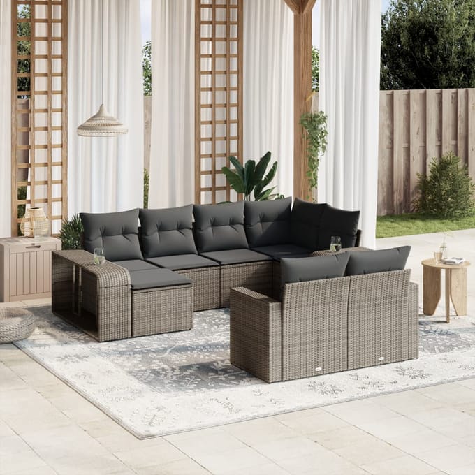 vidaXL 10-delige Loungeset met kussens poly rattan grijs