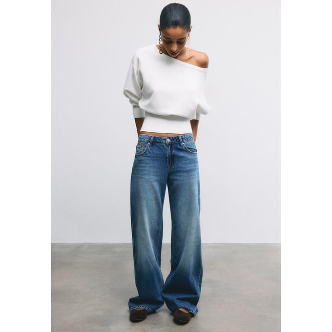 Stradivarius Asymmetrische trui met geribde zoom  Ecru M