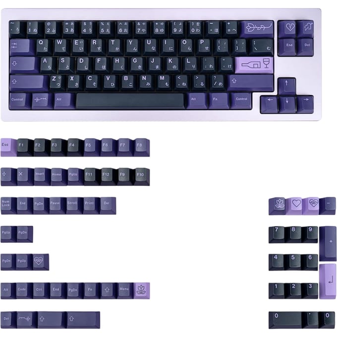 Keycap PBT 129 Piect Purple Japanese Cherry Profile, mechanisch toetsenbord QWERTY Dye-Sub Gaming