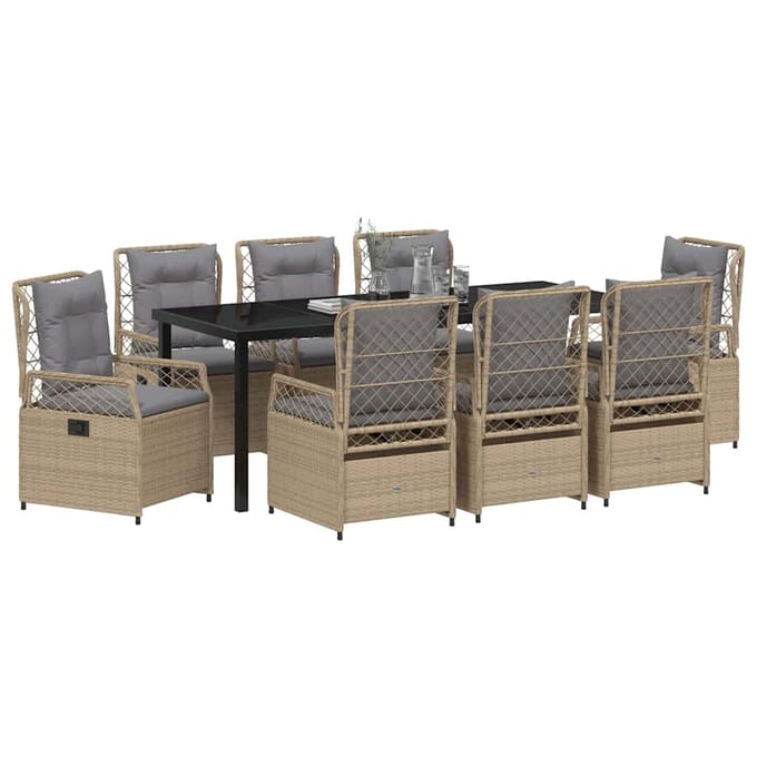 vidaXL - Tuin - Eettafel - Set - 9 - st - Beige - en - Lichtgrijs - poly - rattan