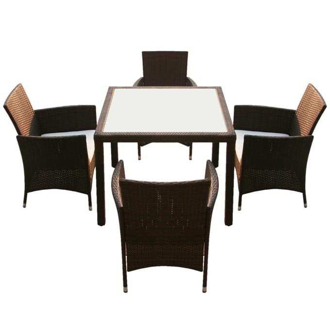 vidaXL - 5-delige - Tuinset - met - kussens - poly - rattan - bruin