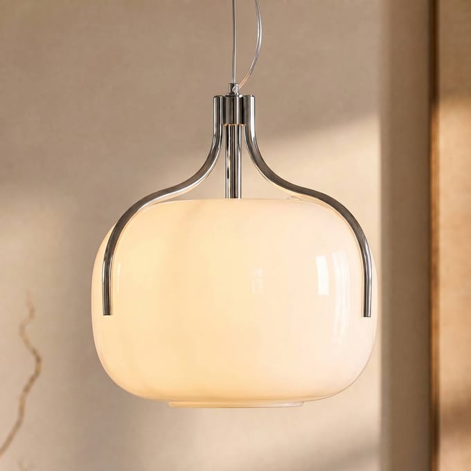 Lucande hanglamp Christo, Ø 42 cm, chroom/wit, glas