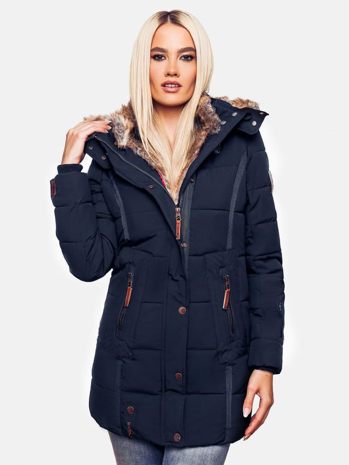 Marikoo dames winterjas met capuchon & imitatiebont voering