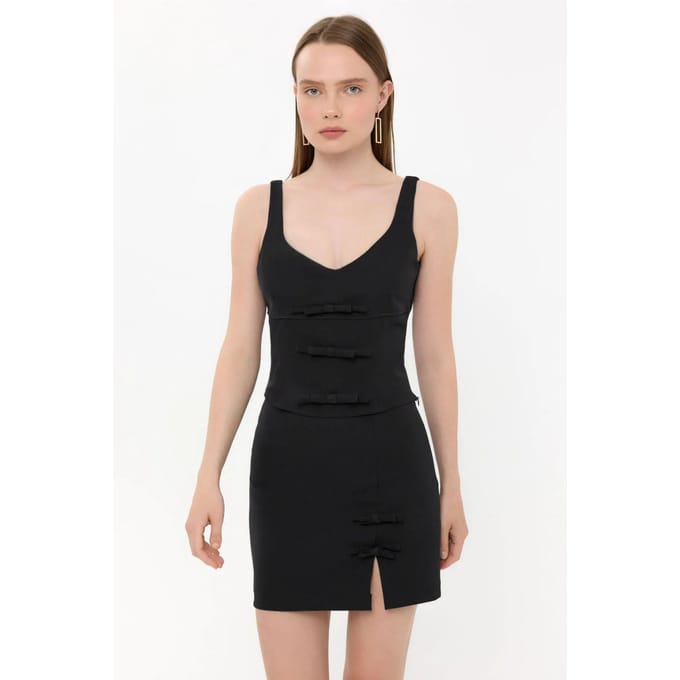 Hoge Taille Geweven Minirok met Strikdetails
