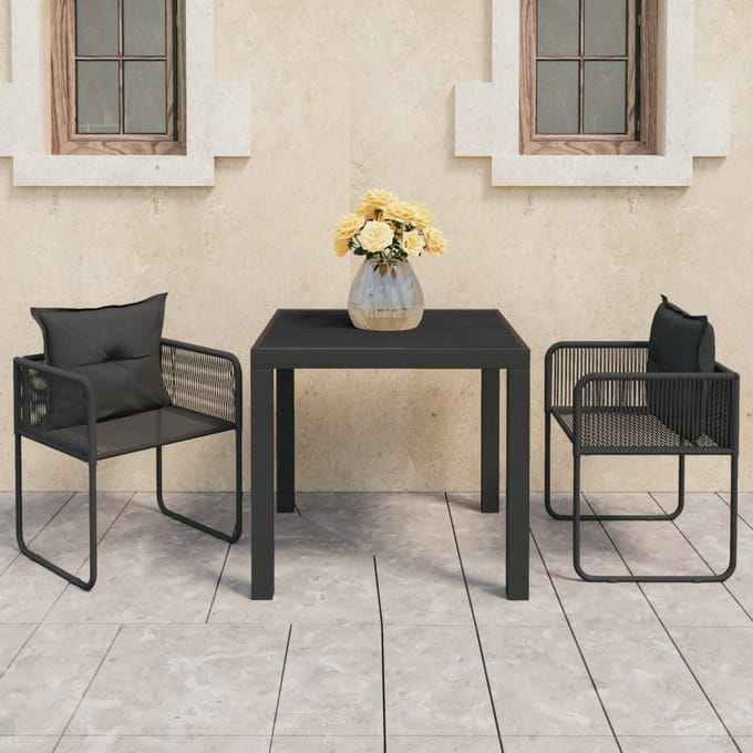 vidaXL - 3-delige - Tuinset - PVC-rattan - zwart