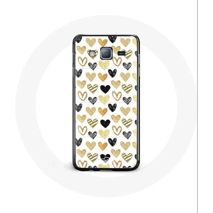 Coque pour Samsung Galaxy j3 2016 Fond de texture abstraite coeurs noir jaune et gris