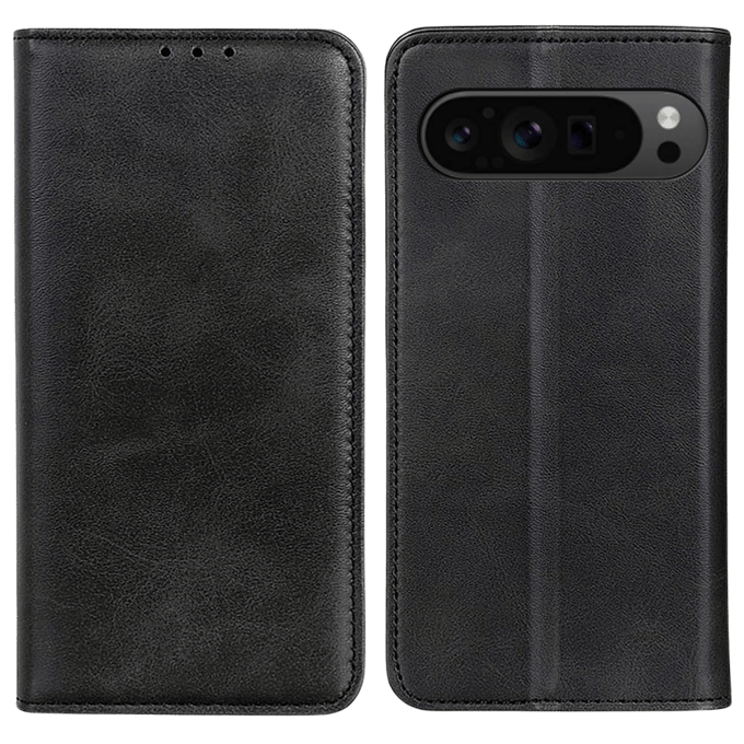 CaseBody Google Pixel 9 / Pixel 9 Pro Real Leather Wallet Hoesje Zwart