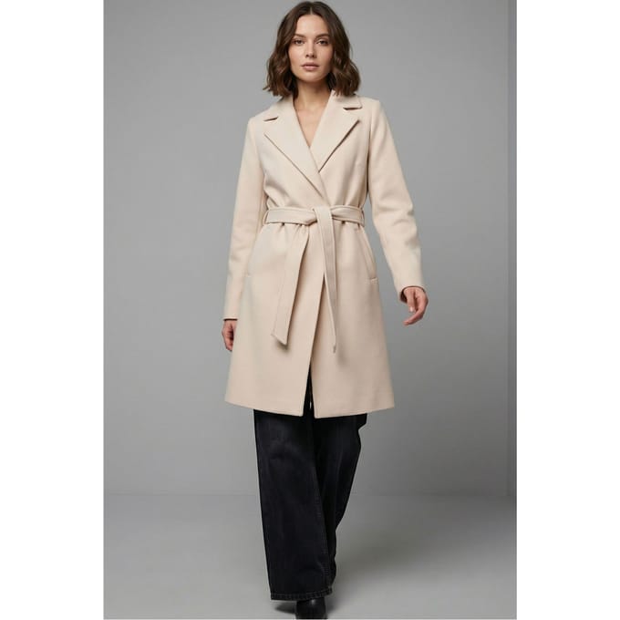 Geknoopte Midi Coat met Jas kraag