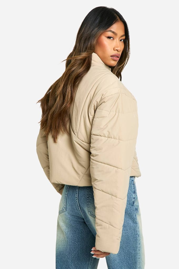 boohoo Dames Pufferjas met naaddetails | Stone | Maat: 16
