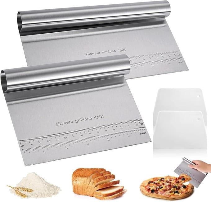 Solidchoice - Set van 4 Rvs Deegschrapers met Meetfunctie en Plastic Spatel