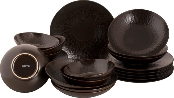 Palmer - Serviesset - Ruston - Bruin - Stoneware - Bordenset - 6 persoons - 24-delig