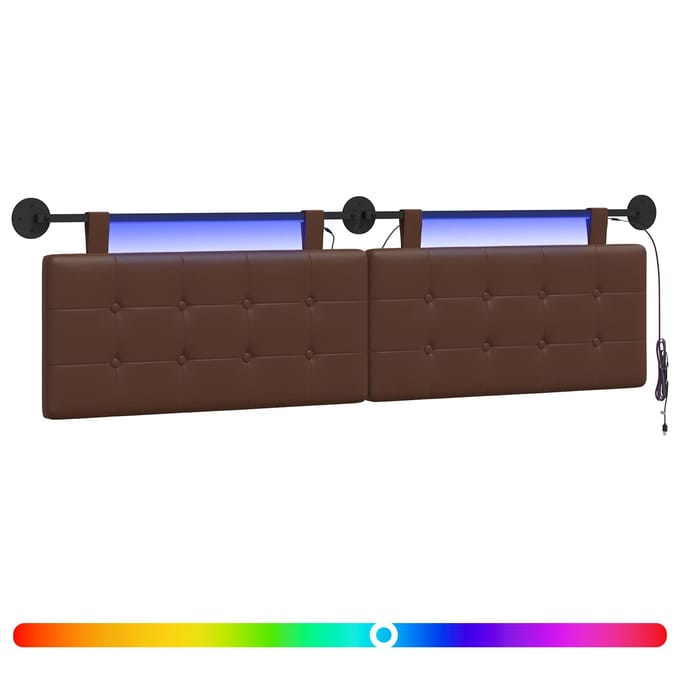 vidaXL - Hangend - hoofdbord - Met - LED-verlichting - Bruin - Kunstleer