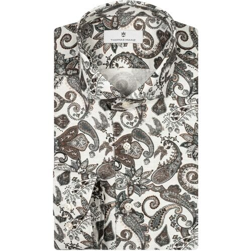 Thomas Maine Overhemd Paisley Pattern Twill Roma Modern Kent Off White-Multi / male