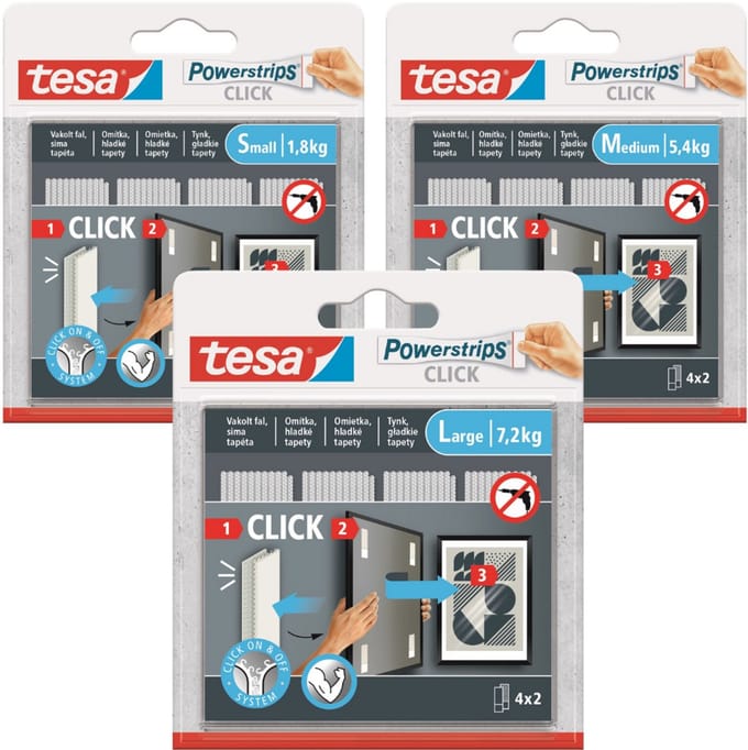 Tesa Powerstrips - Zelfklevende Klittenband - 4 Paar - S+M+L