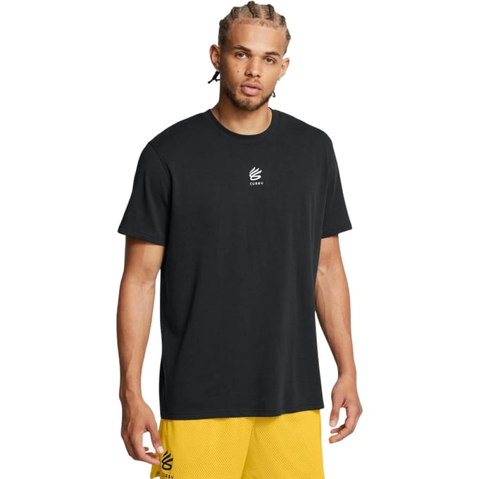 Under Armour Heren Curry Logo Zware T-Shirt (Zwart/Wit)