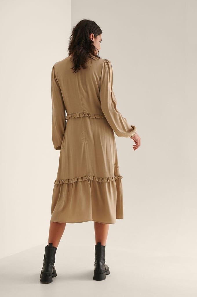 na-kd  Maat 40 Maxi-jurk met ballonmouwen en ruches- EU