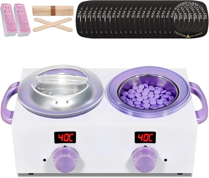 Dubbele Waxverwarmer - Harsverwarmer Set - Ontharen Thuis - Instelbare Temperatuur - 2x 500ml Potten - Wit Paars