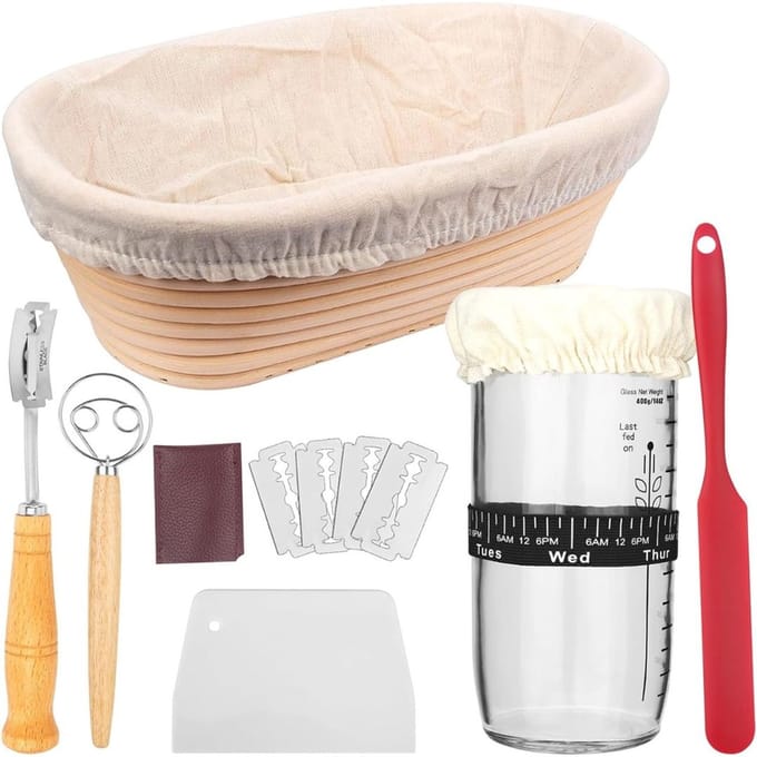 Zuurdesem Starter Set - Broodbak met Rijsmand - Sourdough - Wit