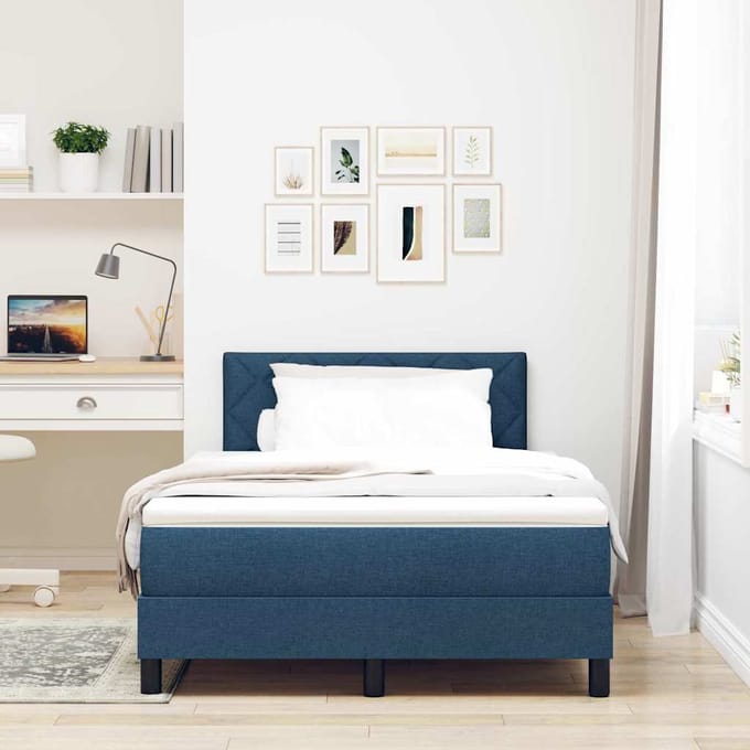 vidaXL - Boxspring - bed - met - kussen - met - hoofdeinde - Blauw - 120 - x - 200 - cm - Stof