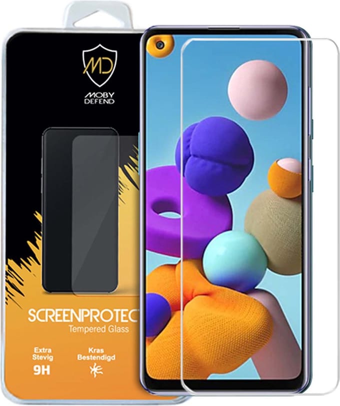 MobyDefend Screenprotector - Geschikt voor Samsung Galaxy A21s - Case-Friendly Screensaver - Gehard Glas