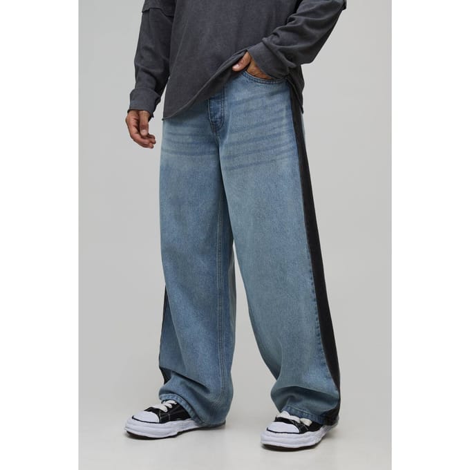 Baggy Fit Gewassen Zijpaneel Jeans | Light Blue | Size 32R