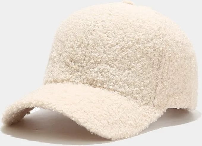 Teddy Cap Off White - Warme Teddy Pet - Lamswol - Lamb Wool - Baseball Cap - Verstelbaar - Bont - Fur - Fluffy - Wit