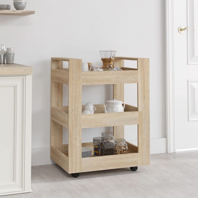 vidaXL - Keukentrolley - 60x45x80 - cm - bewerkt - hout - sonoma - eikenkleurig