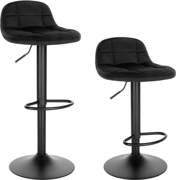 Barkrukken - Zwart/Donkergroen Velvet - Verstelbaar - Rugleuning - Set van 2