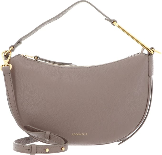 COCCINELLE Leren Schoudertas Priscilla Handbag Grained Leather Warm Taupe