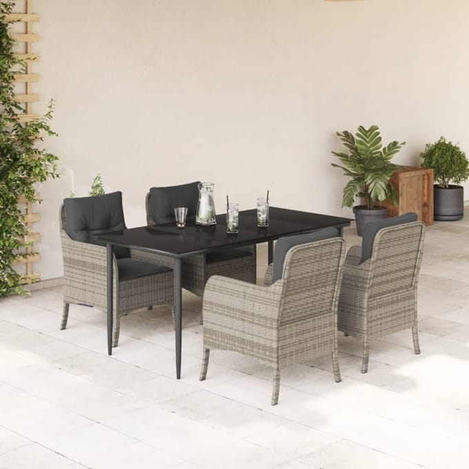 vidaXL - 5-delige - Tuinset - met - kussens - poly - rattan - lichtgrijs