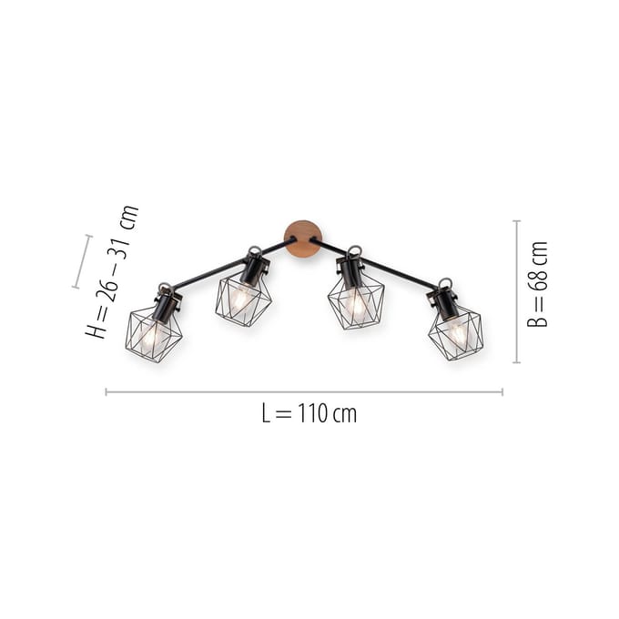 JUST LIGHT. GmbH Plafondlamp Jaro verstelbaar zwart/hout 4-lamps