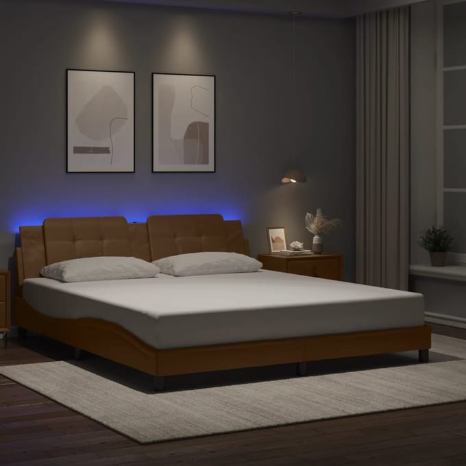 vidaXL - Bedframe - met - LED - zonder - matras - "Zadar" - cappuccino - 180x200 - cm