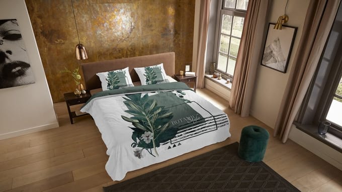 Pure dekbedovertrek grafisch blad - 2 persoons 200x200/220 cm - Groen - Microvezel