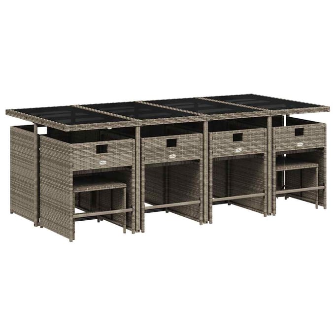 vidaXL - 13-delige - Tuinset - met - kussens - poly - rattan - grijs
