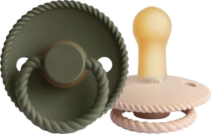 FRIGG Rope Fopspeen Croissant / Olive 6-18 Mnd 2 Stuks