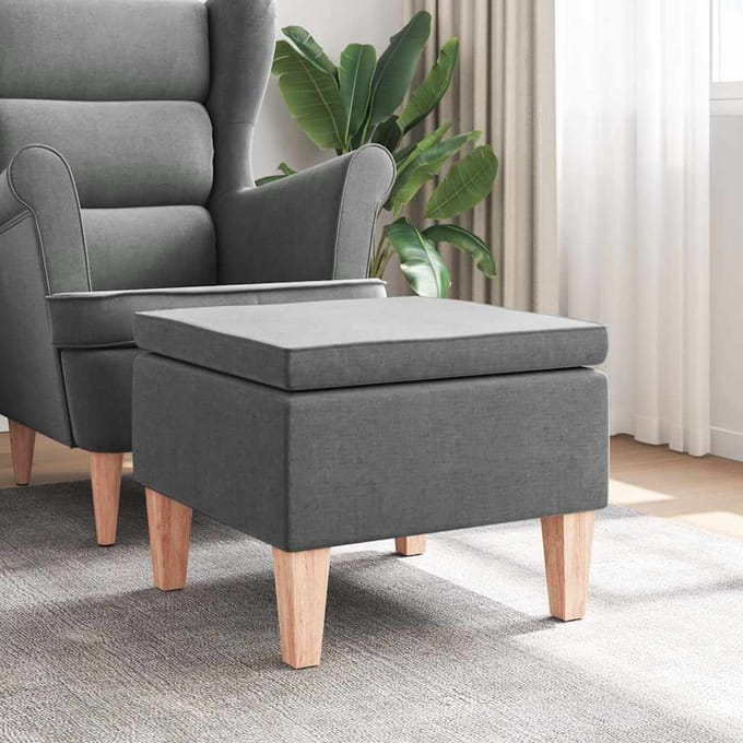 vidaXL - Kruk - met - houten - poten - stof - donkergrijs