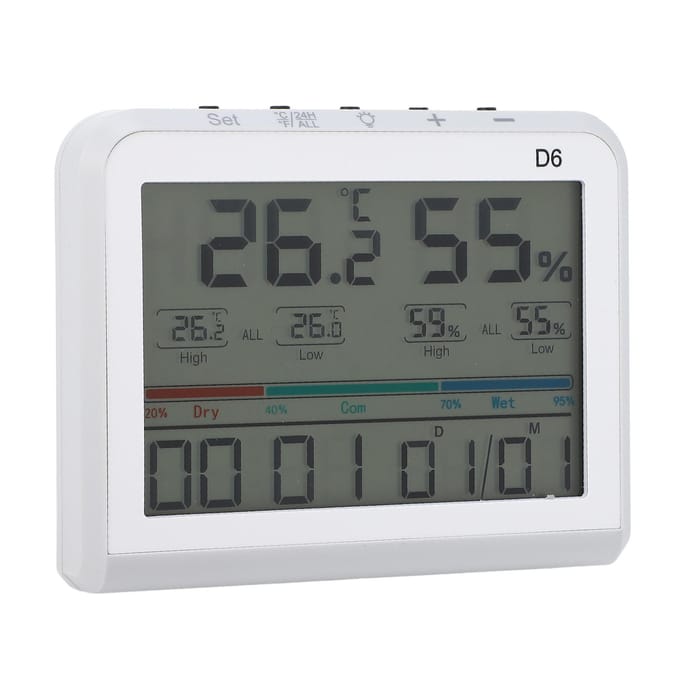 Digitale Binnenthermometer met Klok Datum Weergave Bureau Temperatuur Vochtigheidsmeter voor Huis Kamer gray